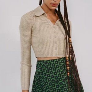 Urban Outfitters Skylar Ribbed Button-Front Cropped Sweater